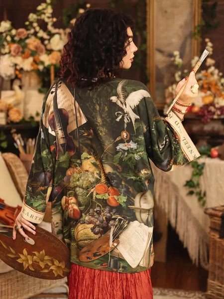 Labour of Love Mid Duster Kimono w/ Florals & Violin