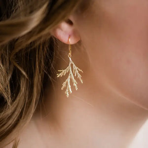 Gold Cedar Branch Earrings