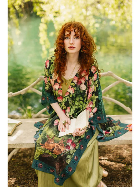The Daydreamer Matinee Duster Kimono w/ Roses & Rabbits