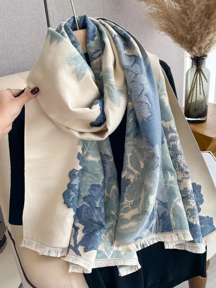 Blue / White Bloom Reversible Wrap