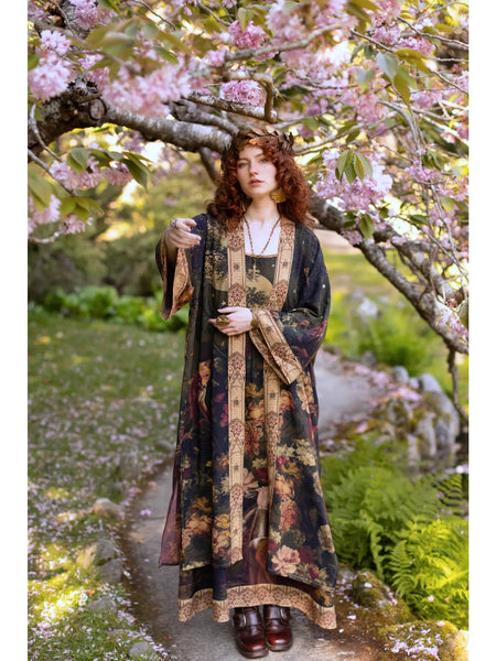 The Messenger Opera Duster Kimono Robe w/ Joan of Arc and Florals