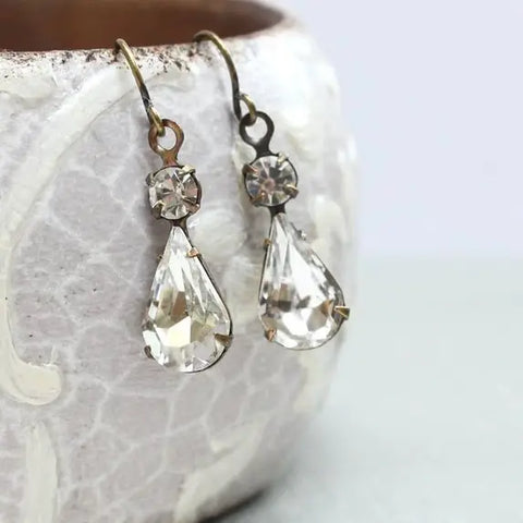 Vintage Crystal Sparkle Glass Teardrop Earrings