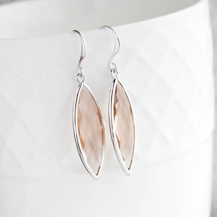 Peach Blush Glass Marguis Drop Earrings