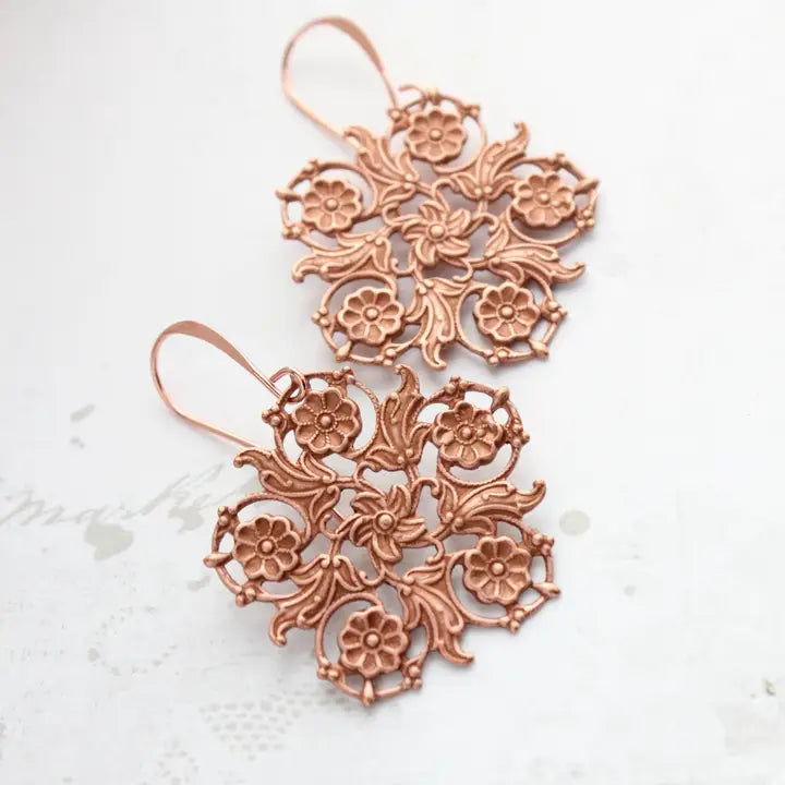 Copper Rustic Filigree Earrings