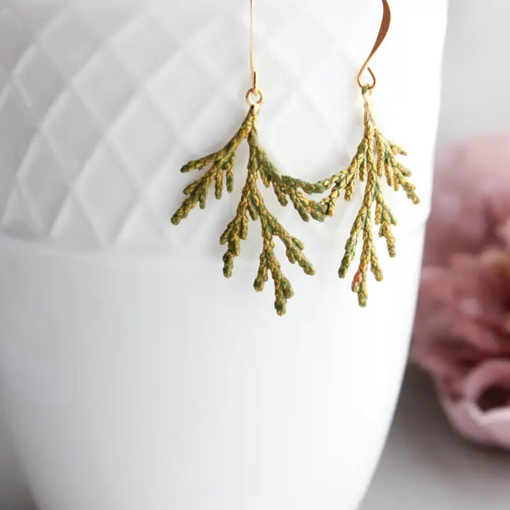 Moss Green Cedar Branch Earrings