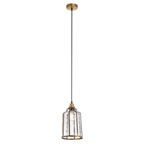 8"H Eliot Brass-Colored Metal and Glass Hanging Pendant Lamp
