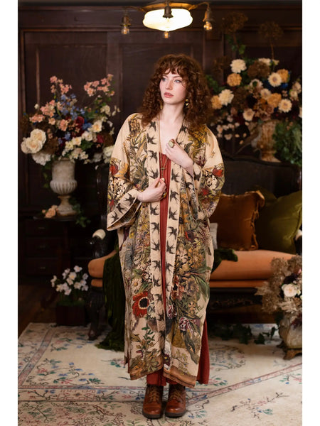 Golden Hour Goddess Opera Duster Kimono Robe w/ Floral Print
