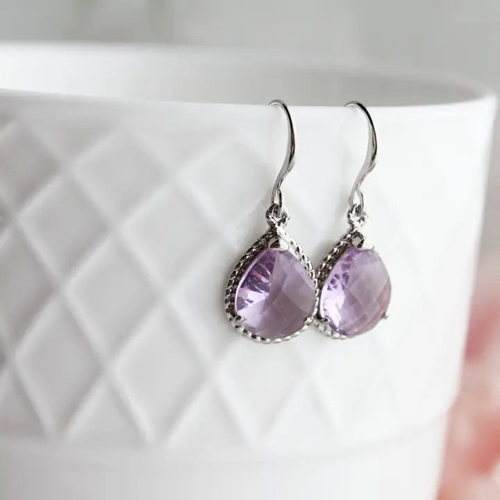 Violet Purple Glass Drop Earrings