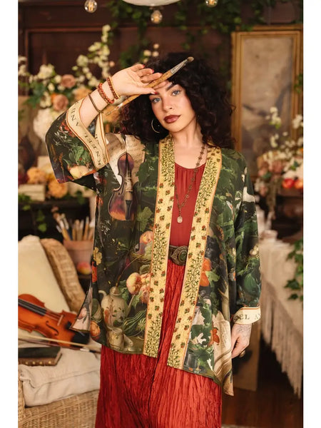 Labour of Love Mid Duster Kimono w/ Florals & Violin