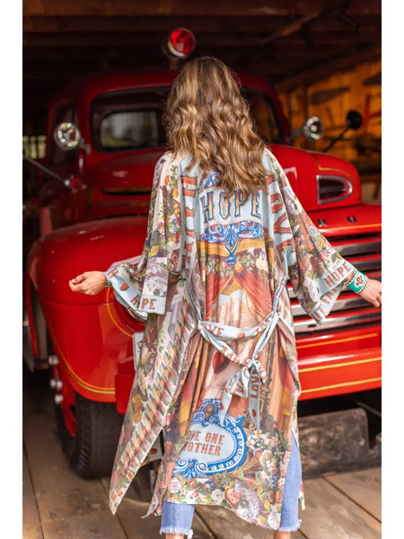 Love Language Printed Long Duster Kimono Robe