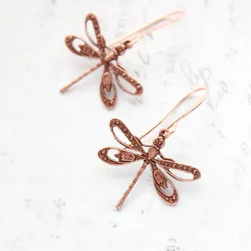 Rose Copper Dragonfly Earrings