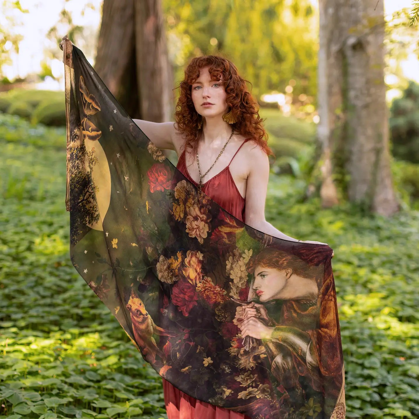 The Messenger Scarf w/ Joan of Arc, Florals and Fox