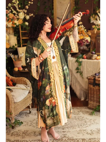 Labour of Love Opera Duster Kimono Robe w/ Florals & Violin