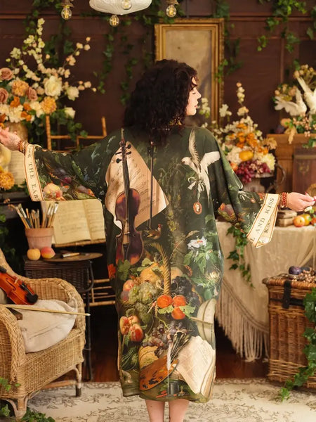 Labour of Love Opera Duster Kimono Robe w/ Florals & Violin