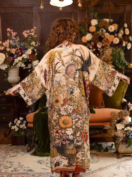 Golden Hour Goddess Opera Duster Kimono Robe w/ Floral Print