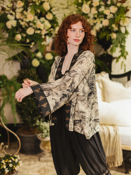Honey & the Moon Pixie Duster Crop Kimono w/ Florals & Beee
