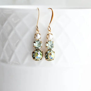 Peridot Green Vintage Glass Earrings