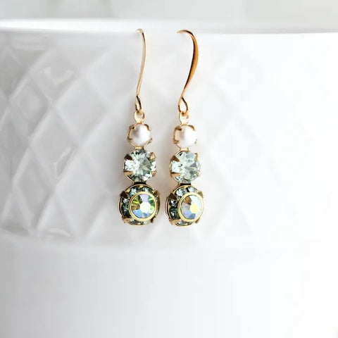 Peridot Green Vintage Glass Earrings