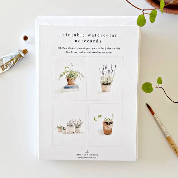 Paintable Potted Plants Watercolor Notecard Set