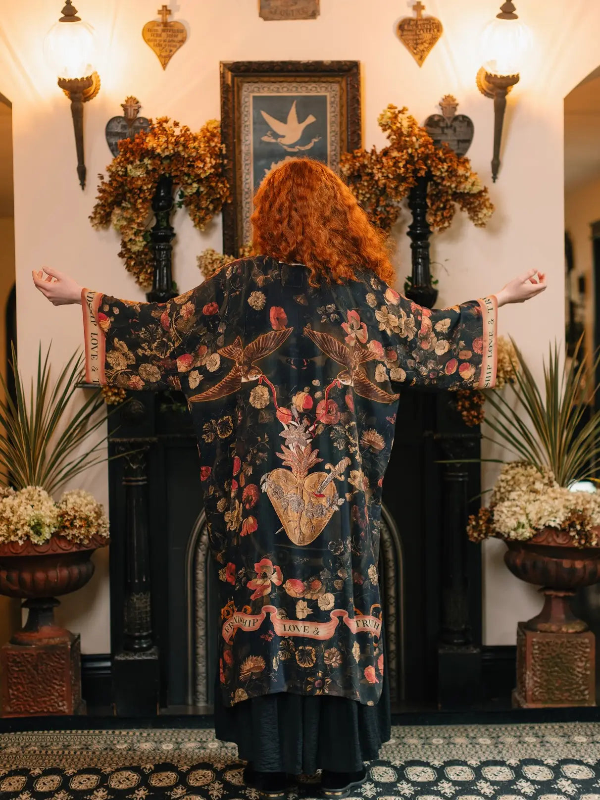 Heart of Gold Opera Duster Kimono Robe w/ Sacred Heart