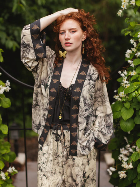 Honey & the Moon Pixie Duster Crop Kimono w/ Florals & Beee