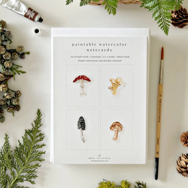 Paintable Mushrooms Watercolor Notecard Set
