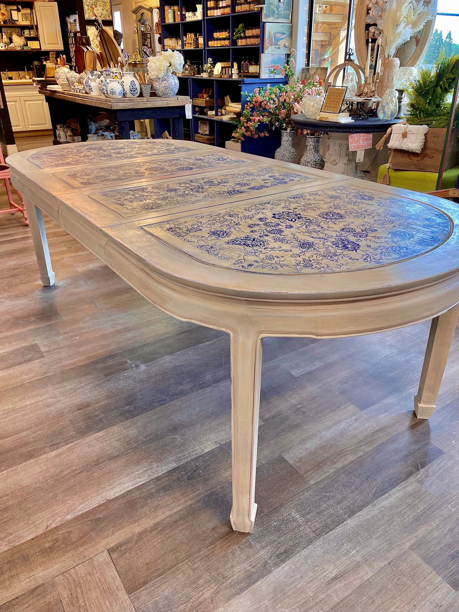 Indigo Floral Oval Table