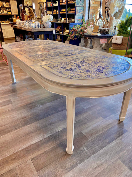 Indigo Floral Oval Table