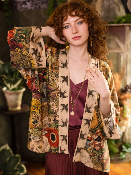 Golden Hour Goddess Pixie Duster Crop Kimono w/ Floral Print