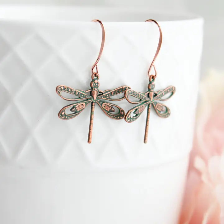 Mint Copper Dragonfly Earrings