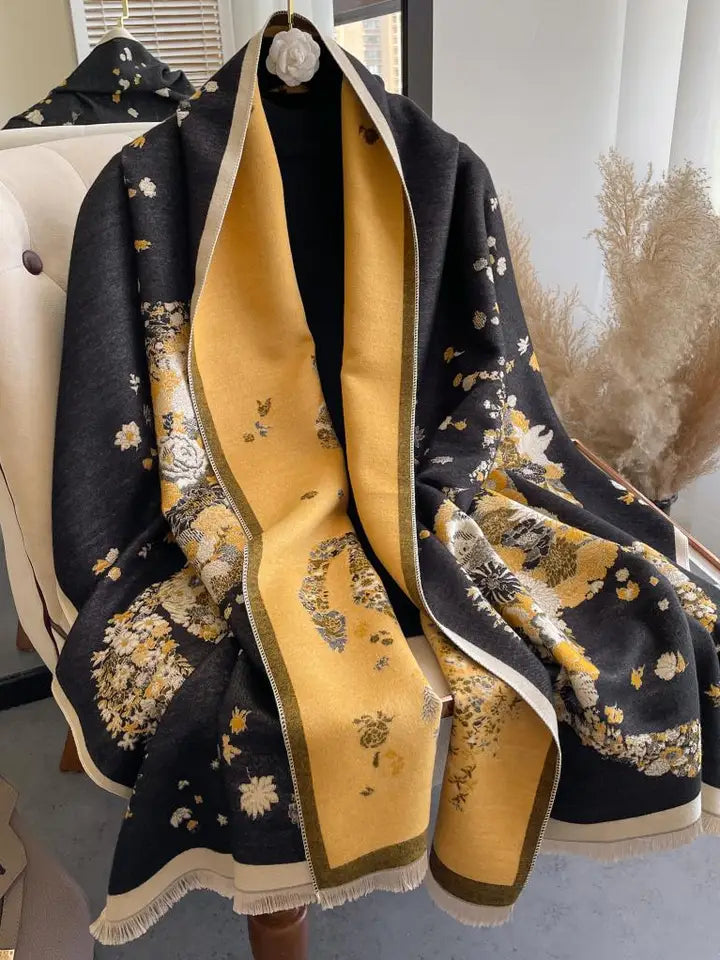 Equestrian Charcoal/Yellow Bouquet Reversible Wrap