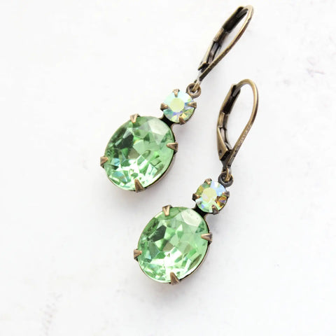 Peridot Green Vintage Glass Earrings