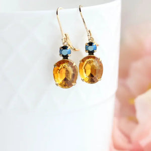 Topaz and Navy Blue Oval Drop Earrings