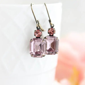 Vintage Dusty Rose Pink Glass Jewel Earrings