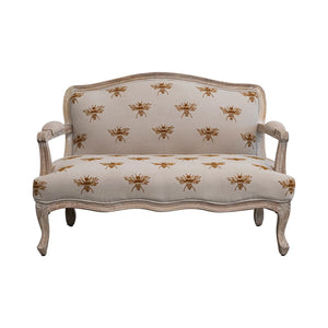 Bee Upholstered Settee w/ Wood & Embroidery