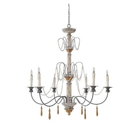 46"H Chandelier w/ Wood Beads/Drops
