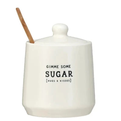 12 Oz. Stoneware Sugar Pot w/ Bamboo Spoon