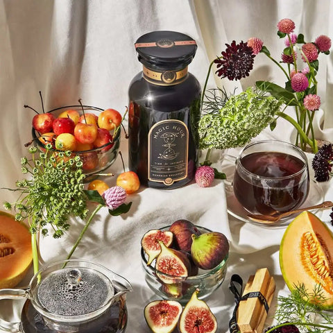 Bohemian Breakfast Black Tea-Probiotic Rich Vanilla Puerh Violet Glass Apothecary Jar