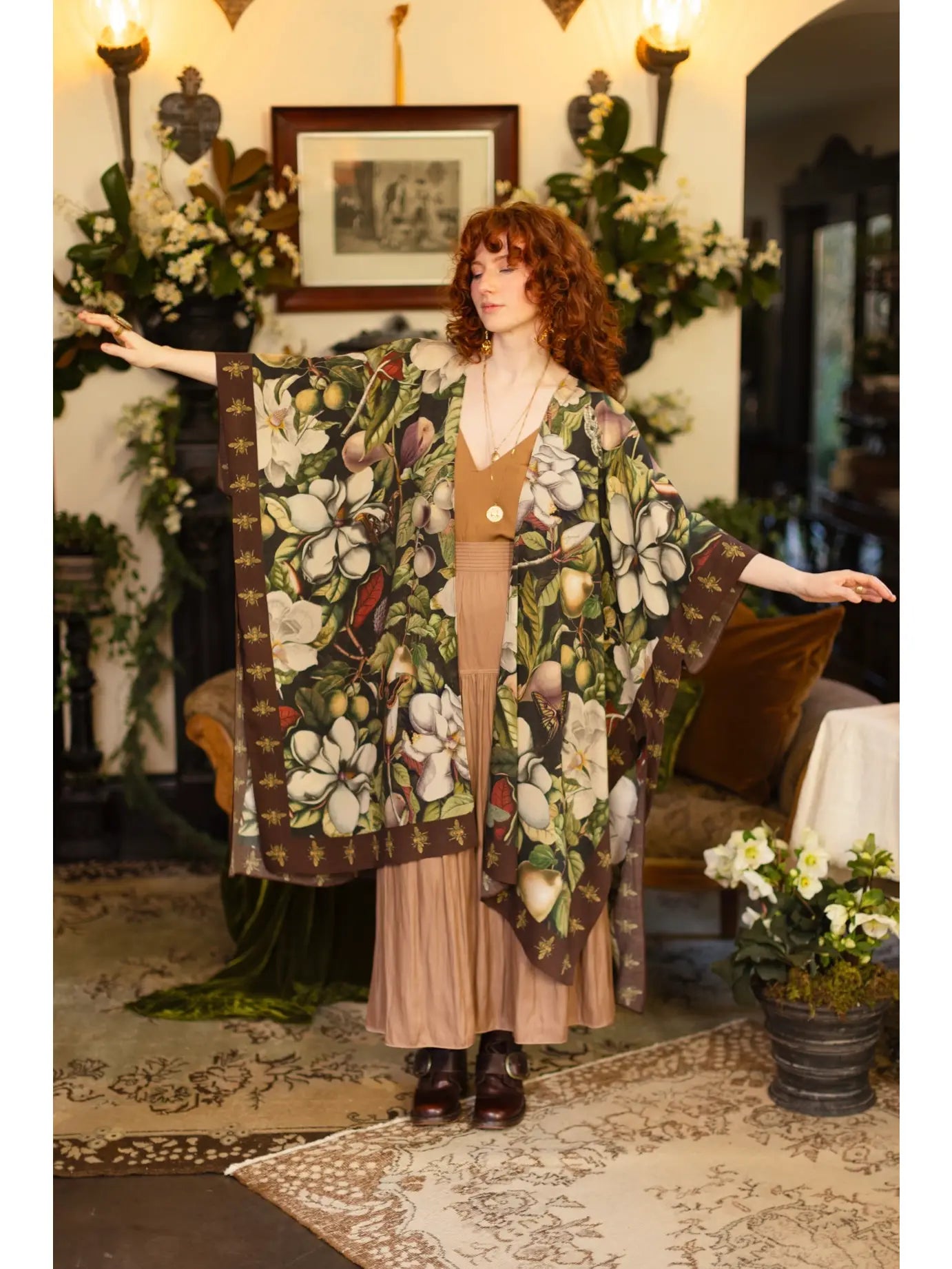 Fleur de Lune Goddess Starduster Kimono w/ Floral and Bees