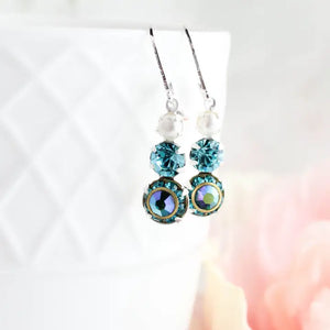 Blue Zircon and Pearl Vintage Glass Earrings