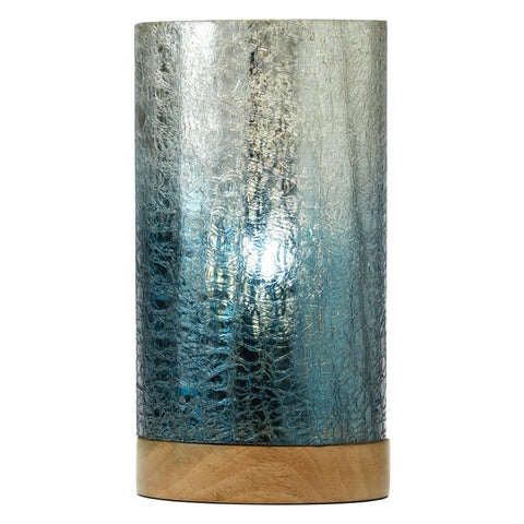 11.5"H Light Silver & Blue Glass and Wood Accent Lamp