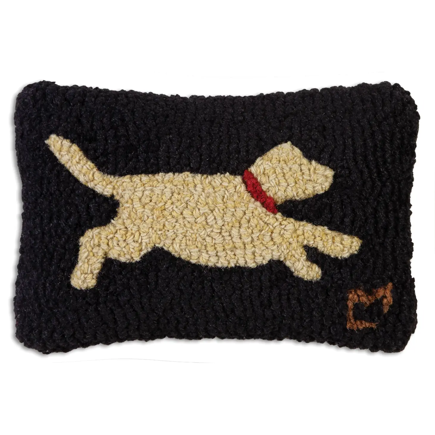 Running Yellow Dog Hooked Pillow