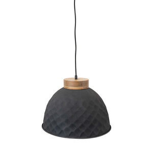 Embossed Metal & Mango Wood Pendant Lamp