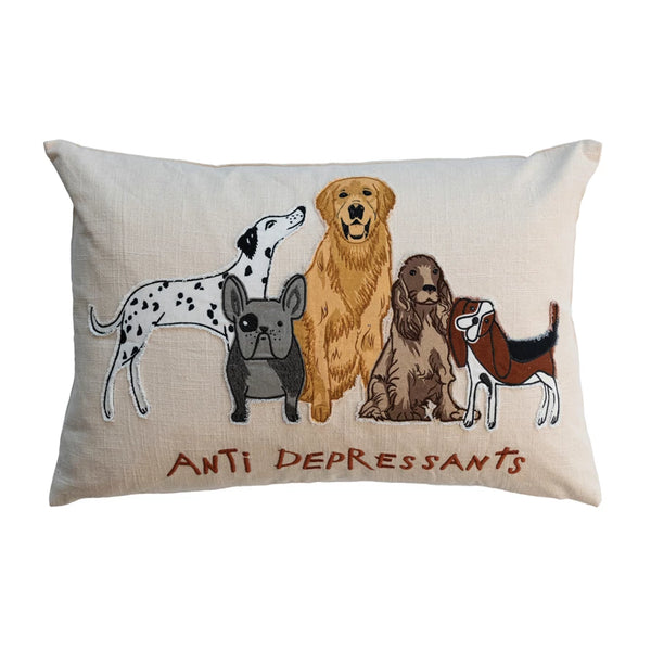Embroidered Dogs Lumbar Pillow